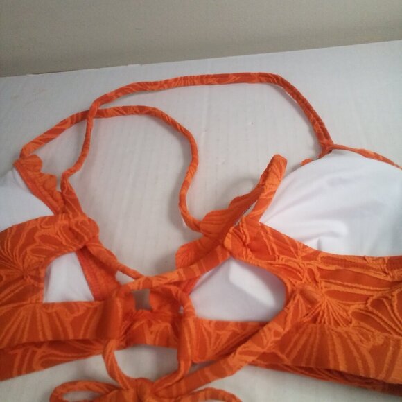 Cupshe Bikini Top Women XL Padded Cups Textured Scallop Trim Orange - Picture 12 of 13